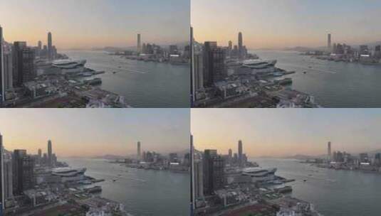 香港维多利亚港清晨日出航拍高清在线视频素材下载