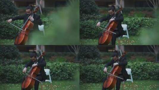 外国男人拉大提琴演奏音乐高清在线视频素材下载