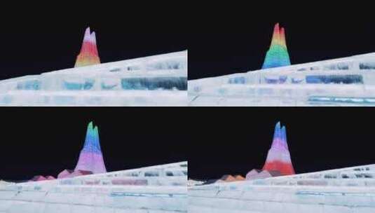 拍摄哈尔滨冰雪大世界景点冰雕景观高清在线视频素材下载