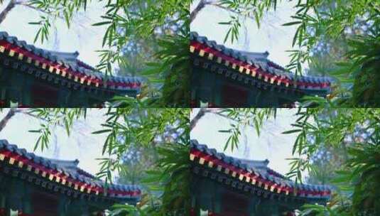中国园林古建筑与绿竹背景高清在线视频素材下载