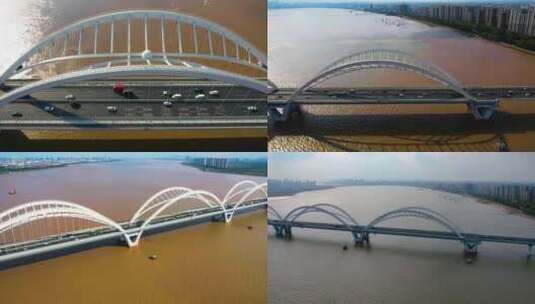 杭州钱塘江九堡大桥车流风景延时摄影高清在线视频素材下载