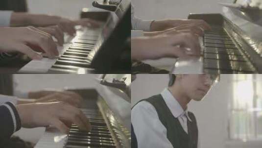 原创唯美男学生琴房内四手联弹户外弹钢琴键高清在线视频素材下载