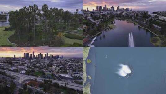 城市航拍加州洛杉矶市中心回声湖公园高清在线视频素材下载