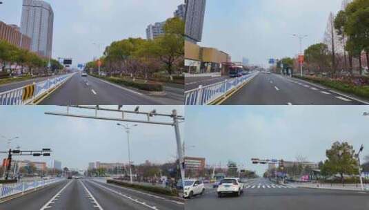 城市马路沿途风景开车第一视角公路道路高清在线视频素材下载