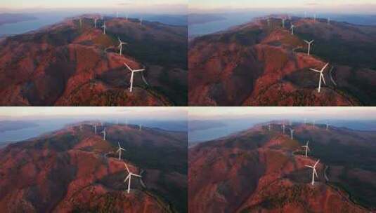 云南风力发电机风电风力发电站日落黄昏航拍高清在线视频素材下载