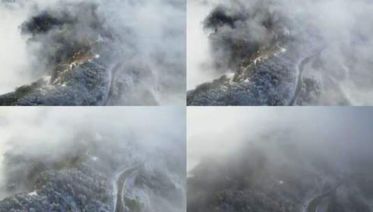 4K冬季雪山道路公路雪景俯瞰自然风光航拍高清在线视频素材下载