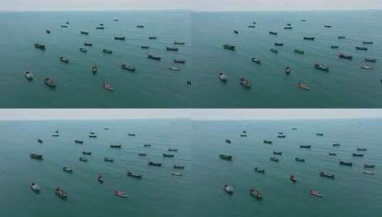 大海中停泊的小船渔船高清在线视频素材下载