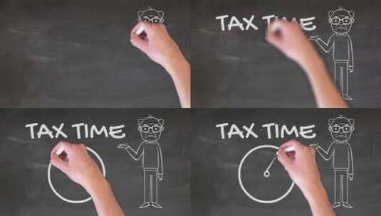 黑板上的纳税时间动画图一个人和一个时钟高清在线视频素材下载