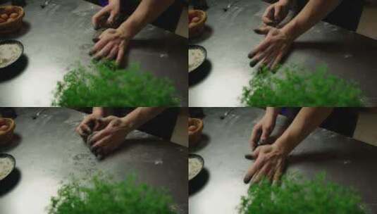 厨师之手制作黑面团意大利意大利面条食品高清在线视频素材下载