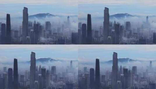 广州珠江新城平流雾云海航拍高清在线视频素材下载