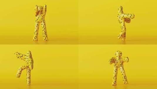 3d卡通人物在黄色背景上跳舞高清在线视频素材下载