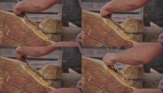 用凿子雕刻木头。在印度尼西亚巴厘岛制作传高清在线视频素材下载