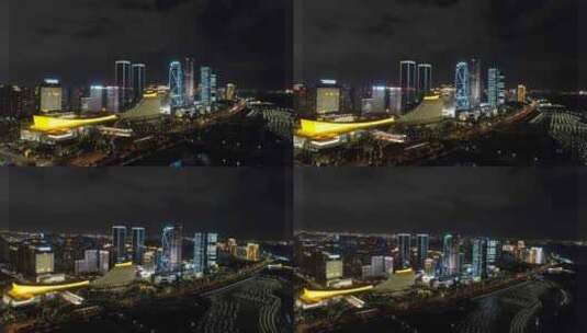 4K厦门夜景环岛路标志性建筑高清在线视频素材下载
