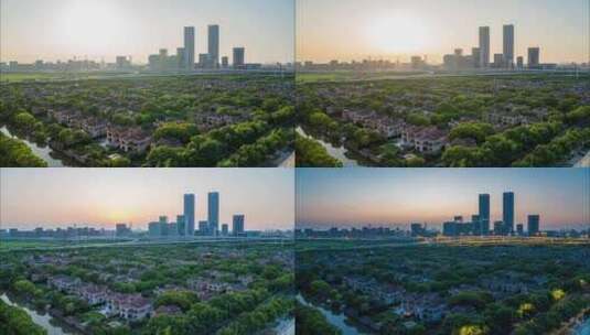 上海浦东张江镇科学之门双子塔唯美日落延时高清在线视频素材下载