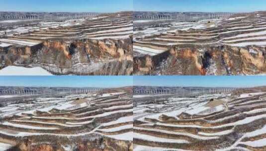 梯田航拍全景自然风景冬天下雪地形地理高清在线视频素材下载