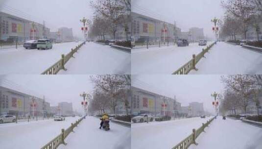 4k北方城市下大雪的马路高清在线视频素材下载