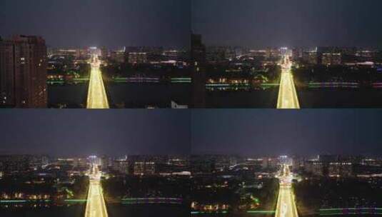 航拍河南漯河大桥夜景高清在线视频素材下载
