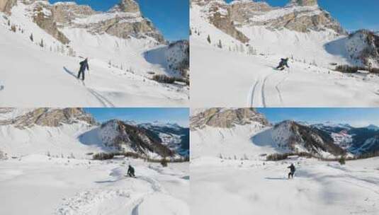 在蓝天下滑雪下山的人高清在线视频素材下载