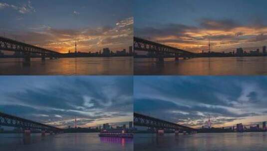 武汉长江大桥日落延时高清在线视频素材下载