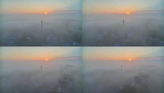 中国河南平原平流雾HDR航拍高清在线视频素材下载