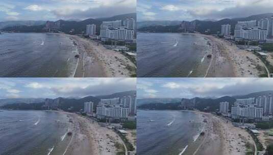 海浪拍打沙滩沙滩游泳游客航拍高清在线视频素材下载