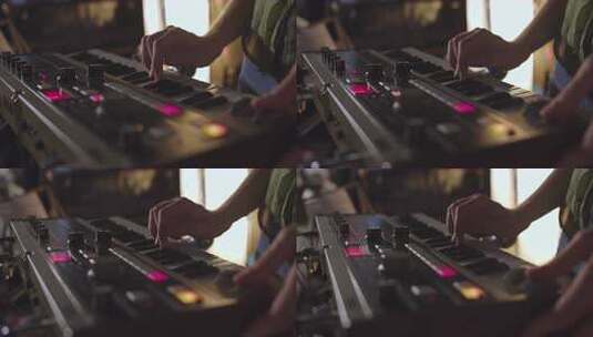 年轻的高加索女人的手演奏着另类音乐合成器高清在线视频素材下载