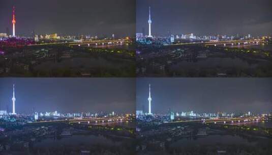 中国武汉两江四岸城市地标夜景风光高清在线视频素材下载