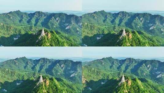 航拍绿色千山和大佛寺塔高清在线视频素材下载