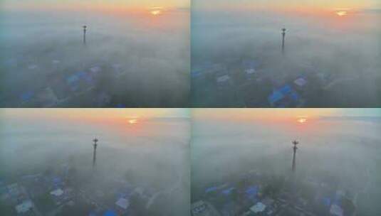 中国河南平原平流雾HDR航拍高清在线视频素材下载