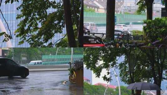 城市马路道路下雨天雨水雨滴街景街道街头风高清在线视频素材下载