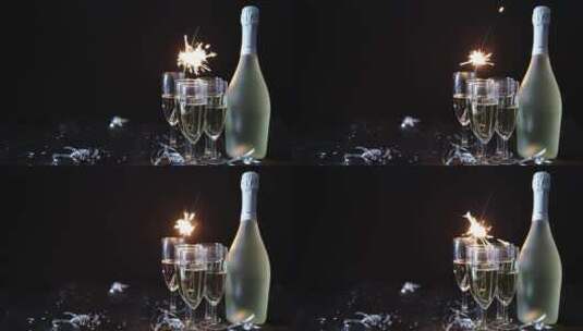 派对上的香槟和烟花高清在线视频素材下载