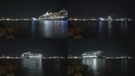 夜幕下的海港景观高清在线视频素材下载