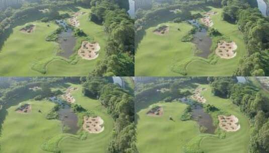 高尔夫球场空球场反方向环飞，无人机高清在线视频素材下载
