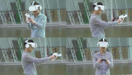 戴智能眼镜玩VR虚拟现实元宇宙游戏高清在线视频素材下载