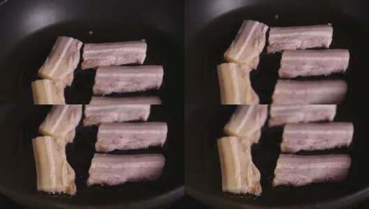 平底锅烤肉煎五花肉片 (3)高清在线视频素材下载