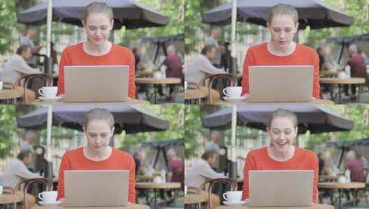 女人在咖啡馆欢呼高清在线视频素材下载