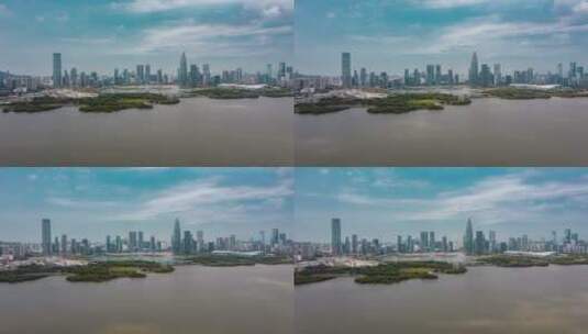 深圳湾移动延时航拍素材高清在线视频素材下载