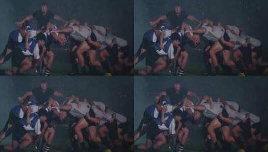 橄榄球运动员雨中比赛高清在线视频素材下载