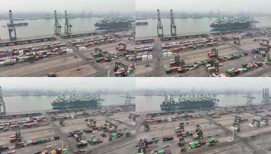 天津港物流集装箱贸易港口工业作业5K高清在线视频素材下载