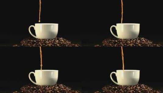 往杯子里倾倒咖啡的慢镜头高清在线视频素材下载