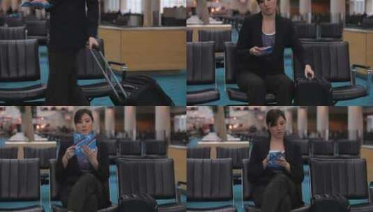 女人在机场大厅候机高清在线视频素材下载