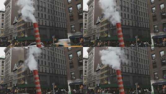 纽约市中心管道里冒白烟高清在线视频素材下载