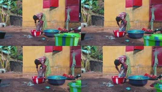 用搓衣板手工洗衣服的非洲女人高清在线视频素材下载