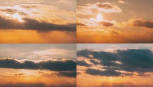 日落多云的天空与蓬松的云高清在线视频素材下载