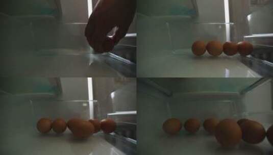 打开冰箱门储存鸡蛋码放鸡蛋高清在线视频素材下载