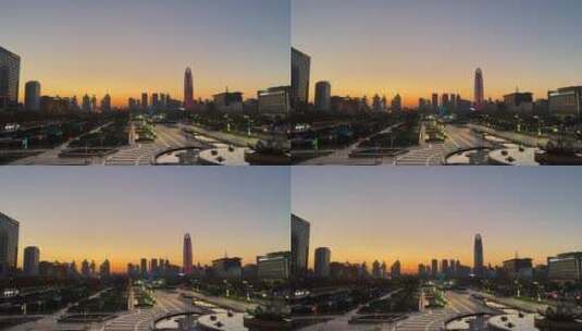 济南泉城广场日落，夕阳建筑高清在线视频素材下载