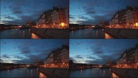 夜晚的法国巴黎塞纳河高清在线视频素材下载