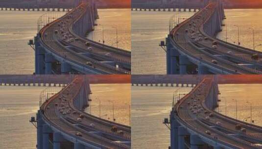 黄昏下的大连星海湾大桥高清在线视频素材下载