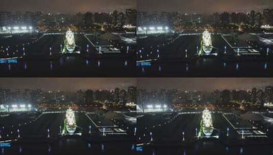 中国船舶馆夜景4K航拍高清在线视频素材下载
