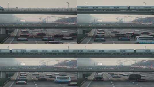 中关村附近轻轨和汽车环线的立体交通慢镜头高清在线视频素材下载